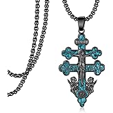 Cruz De Caravaca Necklace S925 Sterling Silver Turquoise Caravaca Cross Pendant Necklace Christian Jewelry Gifts for Men Women