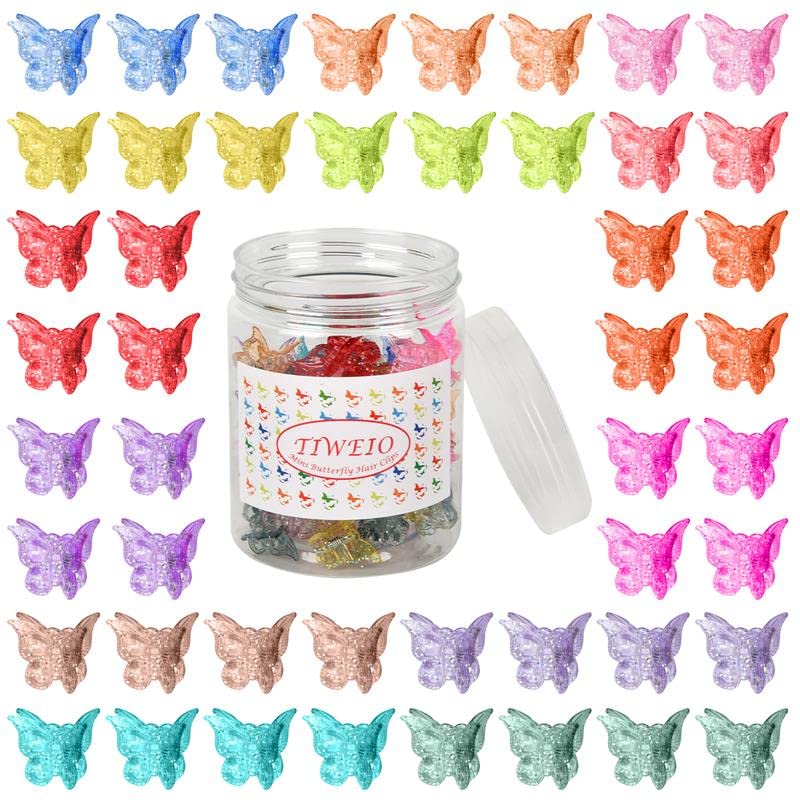 Photo 1 of Tiweio Butterfly Hair Clips, 50 Pieces Jelly Color Mini Hair Clips, Hair Accessories for Women and Girls with Box Packaged, 14 Sparkle Candy Colors
