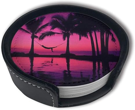 Amazon Co Jp ビーチパープルサンセット壁紙コースター ホルダーセット付き ラウンドマグとカップマットパッド ドリンク用 家庭やキッチンに適しています 6pcs Home Kitchen
