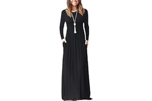 AUSELILY Women's Long Sleeve Dress Loose Plain Long Casual Maxi Dresses with Pockets 2024 New