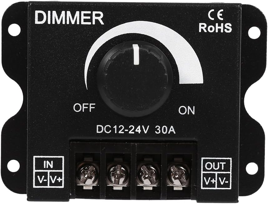 GOTOTOP 12V/24V DC 30A LED Switch Dimmer, LED Light with Knob Switch Dimmer Controller Manual for Strip Light Single Color