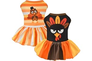 Vehomy 2-Pack Thanksgiving Dog Cat Dress Turkey Dog Dress Stripe Dog Dress Puppy Thansgiving Skirt Dog Pet Thanksgiving Turkey Costume Outfit Apparel Clothes for Small Medium Dogs Cats M