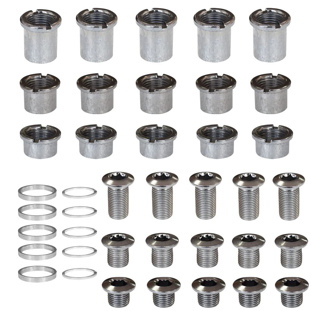 Lotatheta 5 pcs for each Single/Double/Triple Chainring Bolts Screws Disc Crankset Nuts Chainwheel + 10 pcs Washers Fit for Road Bike Mountain Bike MTB (25 pcs)
