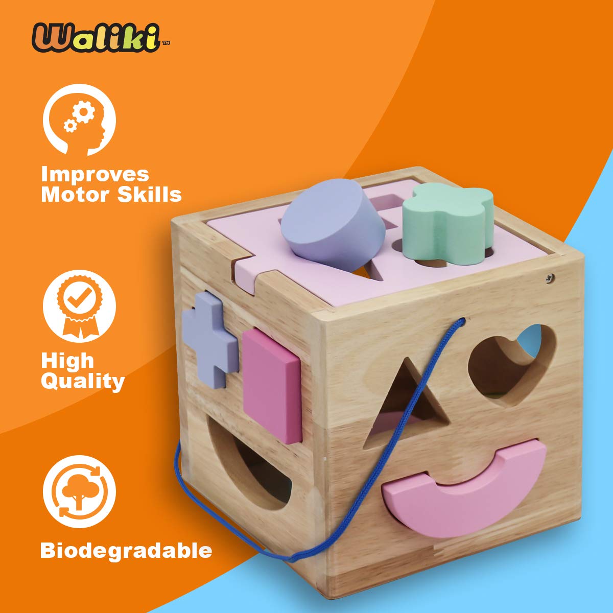 WALIKI Deluxe Wooden Toy Bundle for Girls | Pastel Pounding Bench, Shape Sorter Box & Rainbow Stacker | Montessori Toys for Toddlers & Preschoolers | Ages 2-5 | Educational Gift