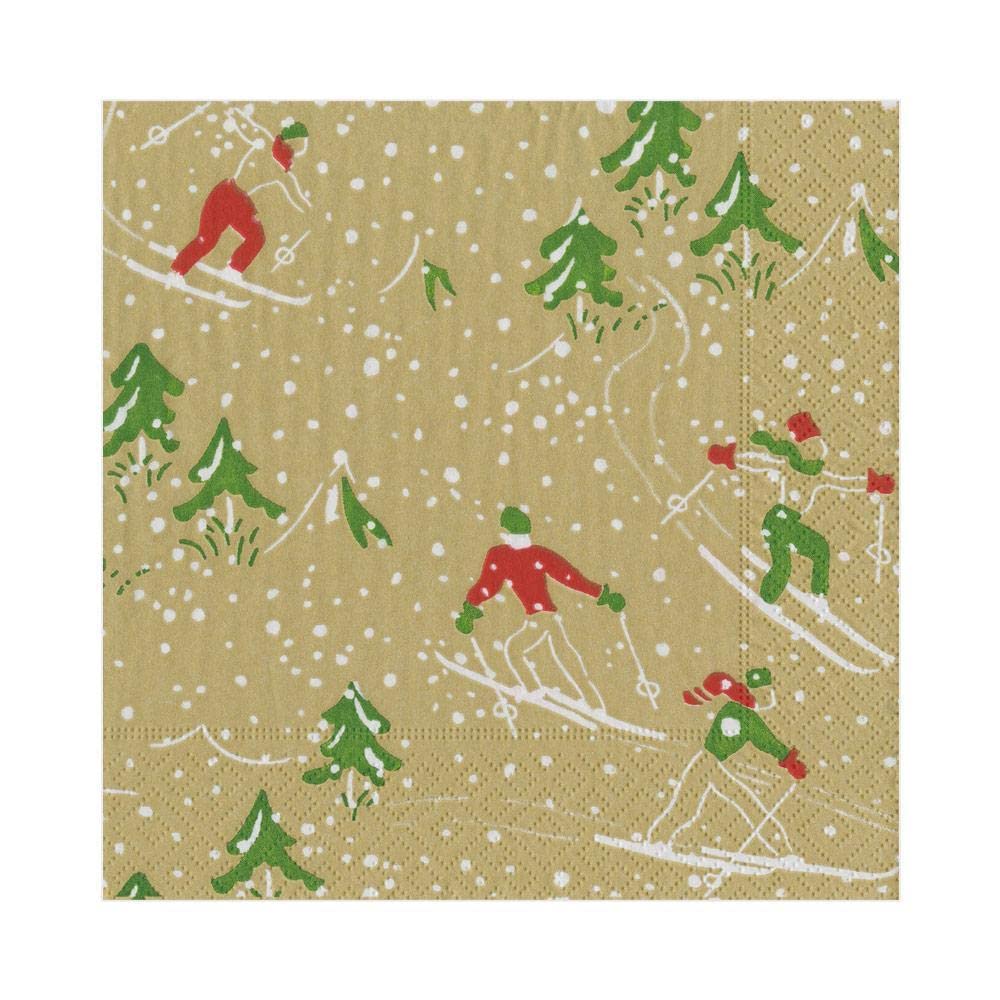 Caspari Winter Sports Paper Luncheon Napkins in Gold, 20 Per Package