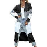 GUTPOINT Womens Color Block Cardigan Sweater Long Duster Open Front Sweater in Chunky Cable Knit Plus Size Cardigan