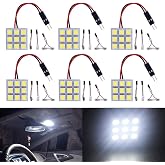 YM E-Bright 6-Pack Cool White 5050 9SMD Led Panel Dome Light Auto Car Reading Interior Lamp DC 12V With T10 / BA9S / Festoon Adapters