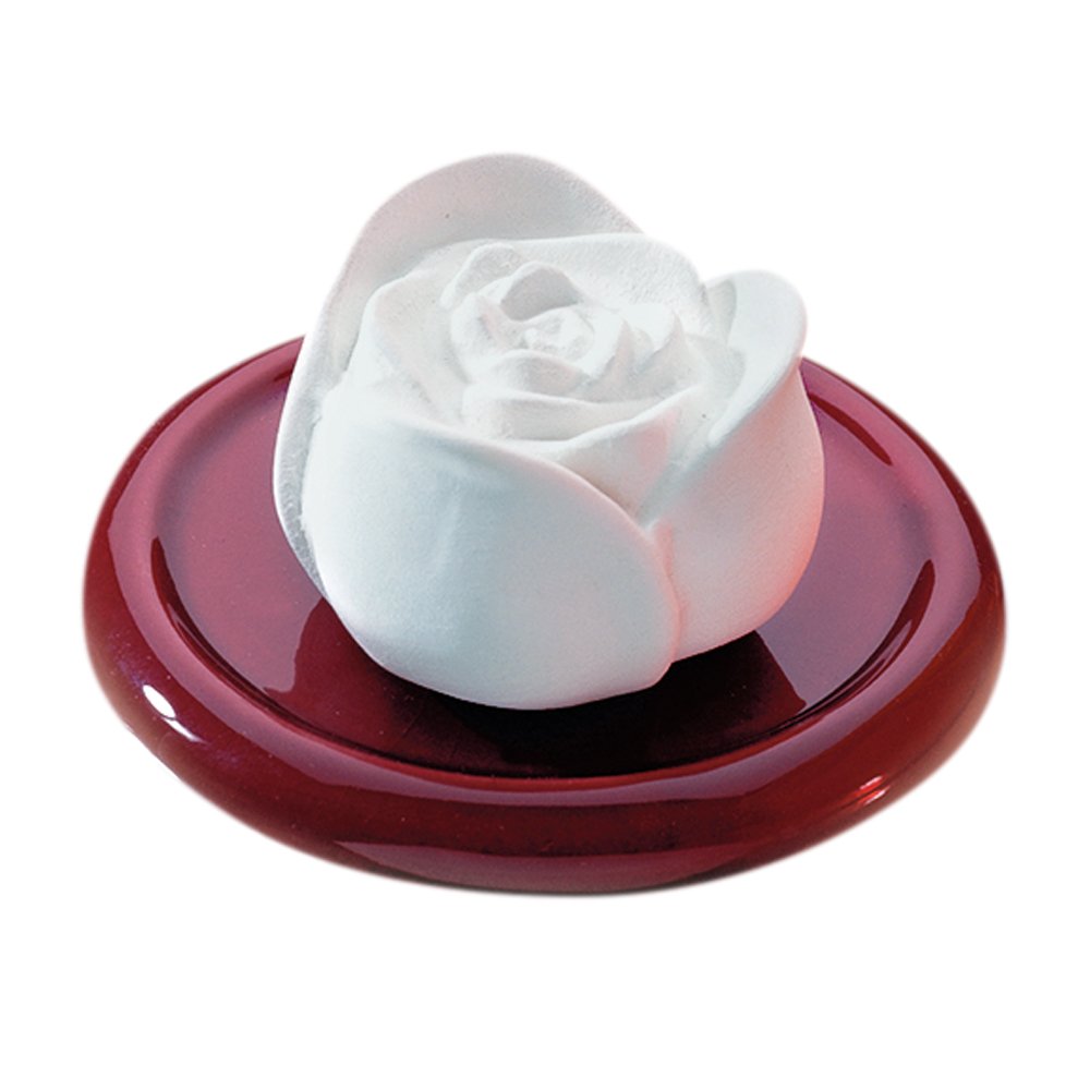 Bitto Decorative fragrance object, scent ceramic, fragrant rose with bordeaux glazed saucer Ø 10 cm