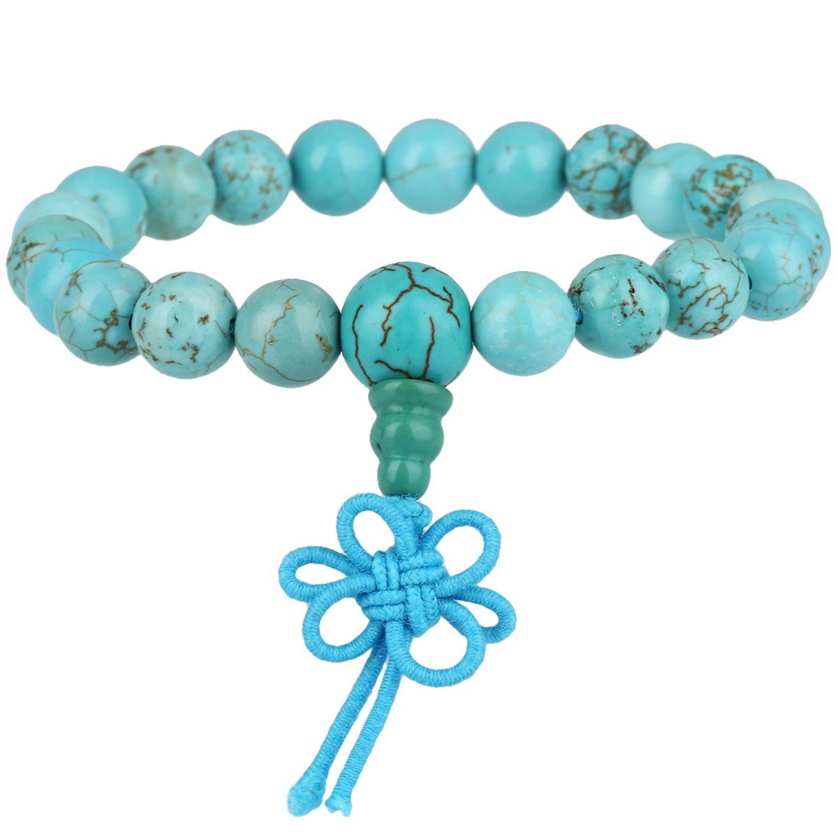 mookaitedecor Green Howlite Turquoise Crystal Bead Bracelet Semi Precious Stone Gemstone Stretch Bracelet for Women Men, Healing Crystal Reiki Chakra Stone Bracelet with Chinese Knot Jewellery Gift