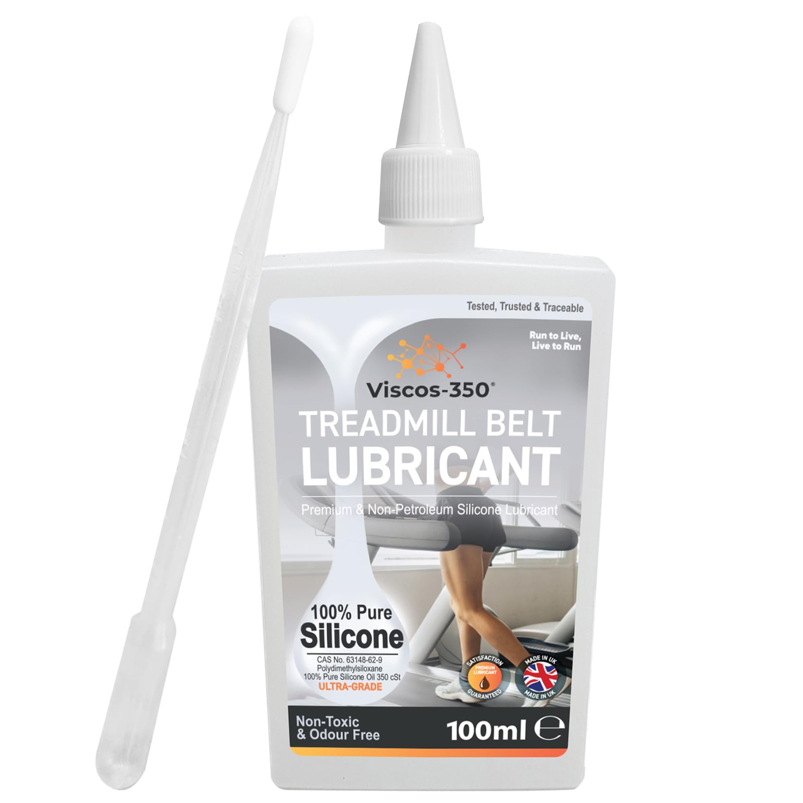 Viscos-350 Premium Treadmill Lubricant 100% Pure Silicone Oil 15cm Long Applicator Inc - Made in UK - 100ml