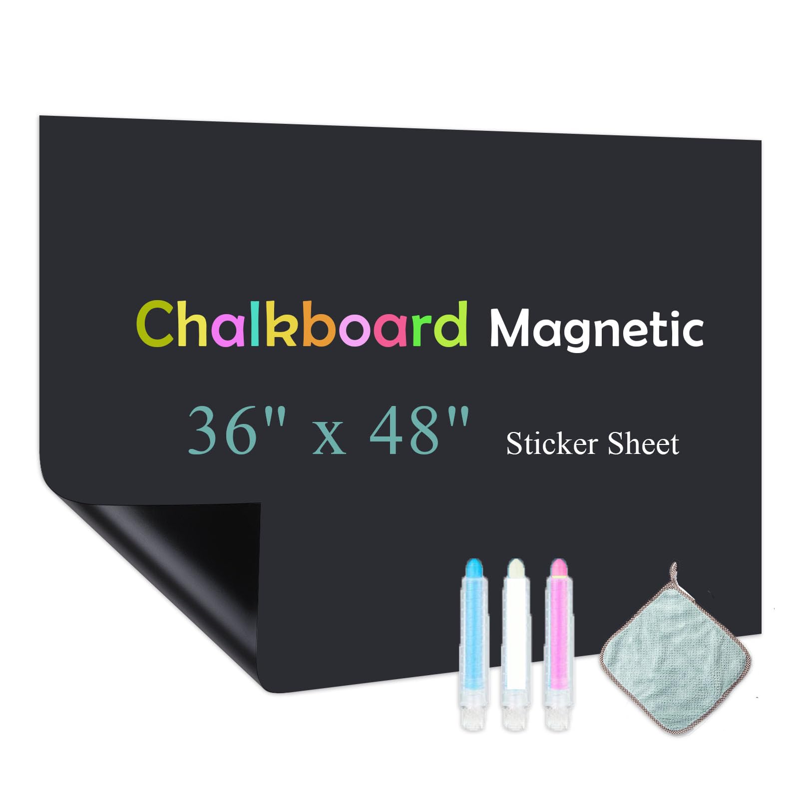 Photo 1 of Qiytecno Chalk Board Contact Paper with Adhesive, 36" x 48" Magnetic Chalkboards for Wall, Wallpaper Sheets for Office for School and Kids, Includes Liquid Chalks Markers and Dishcloth and Magnet
