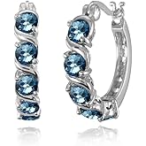 Sterling Silver Hoop Earrings, Birthstone Earrings, S-Design Round Huggie Hoops, Genuine or Synthetic Gemstone Earrings, Huggie Earrings for Women, Fashion Earrings – Hoops Earrings for Women