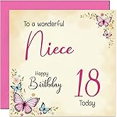 18th Niece Birthday Card - Beautiful Butterfly Floral Nieces Birthday Card for 18 Year old teenage Kids Eighteen, Eighteenth