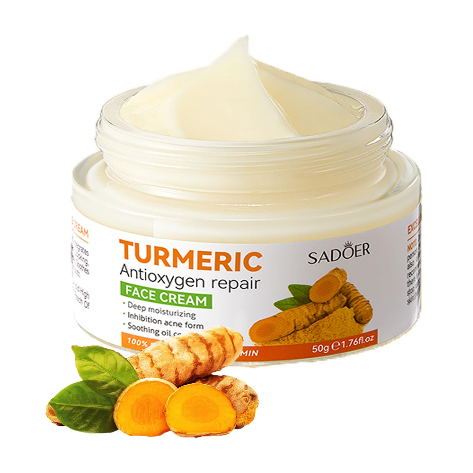 Lustwieta Turmeric Face Cream Face Moisturiser Anti Aging Brightening Face Cream for Radiant&Glowing Skin, Rich Emollient for Dark Spots, Wrinkles, Face Care with Turmeric, Even Skin Tone 50g