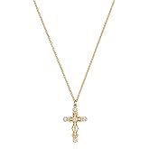 Fettero Cross Necklace Faith Pendant 14K Plated Dainty Chain Minimalist Simple Tiny God Lords Prayer Religious Jewelry