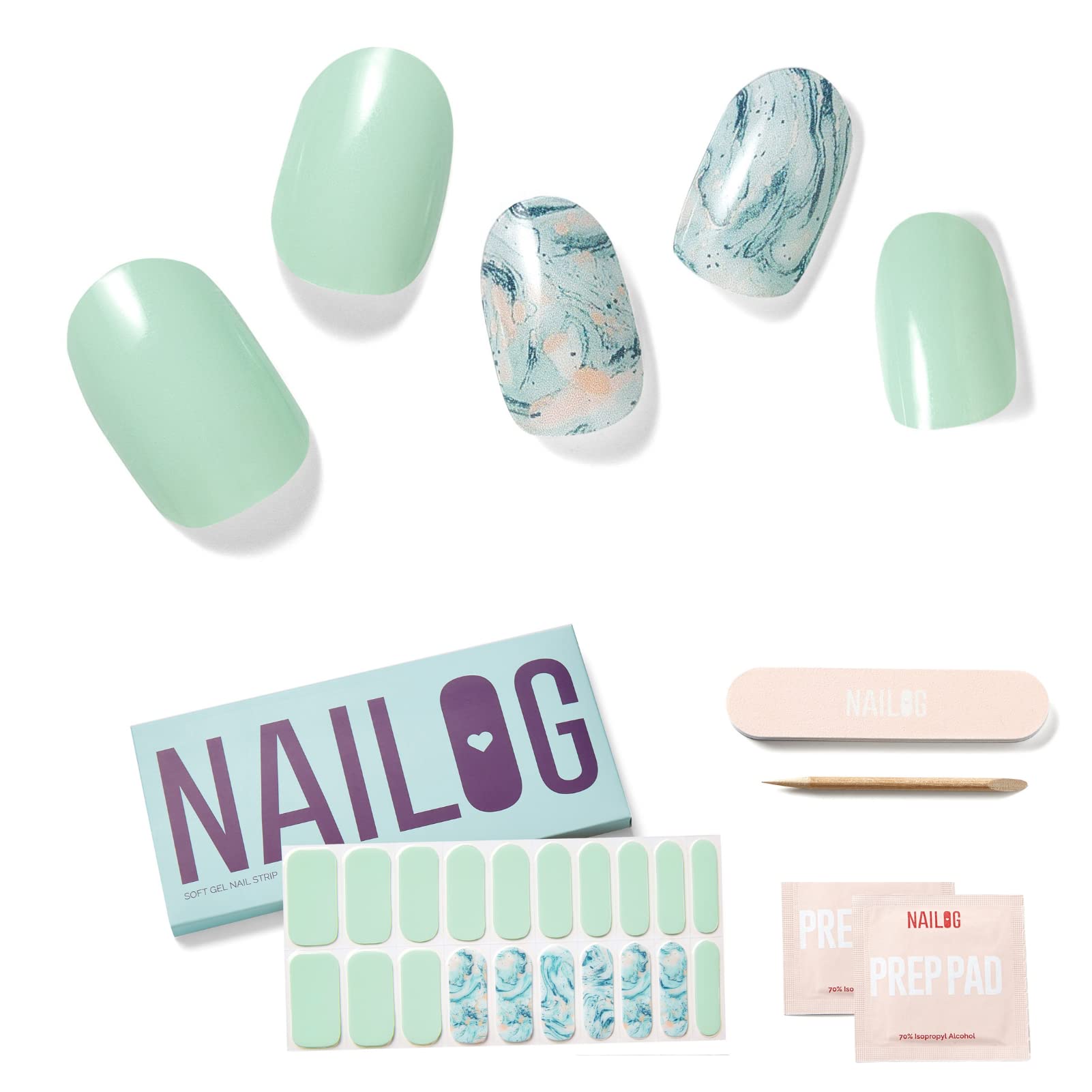NAILOG Semi Cured Gel Nail Strips, Extra Long Nail Polish Strips (20 Pieces), Long Lasting Semi Cured Nail Stickers with Soft Glossy Gel Finish, Summer Breeze