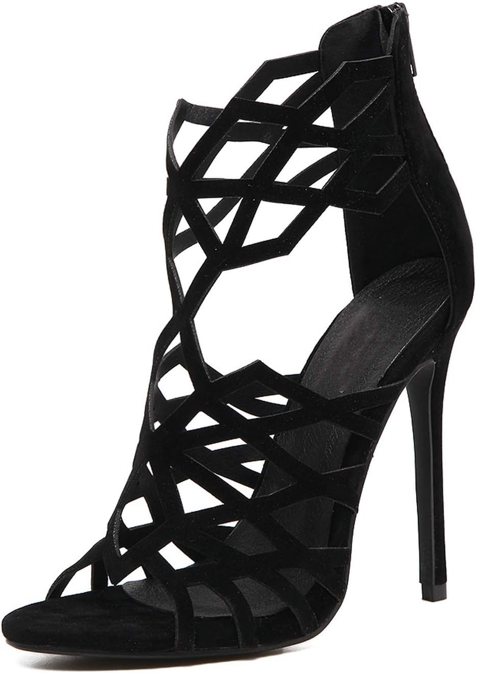 Hollow Roman Sandals Fashion Personality Geometric Pattern High Heel Ankle Strap Pumps