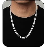 Topty Cuban Link Chains for Men, 925 Sterling Silver Over 7mm Cuban Chain Diamond Cut Silver Necklace Chains Gifts for Men Father Boyfriends Hip Hop Jewelry