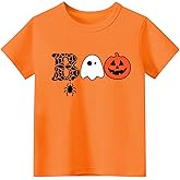 Sineeko Toddler Boy Girls Halloween Shirt Pumpkin Ghost Tops Kids Outfits Short Sleeve Tshirt