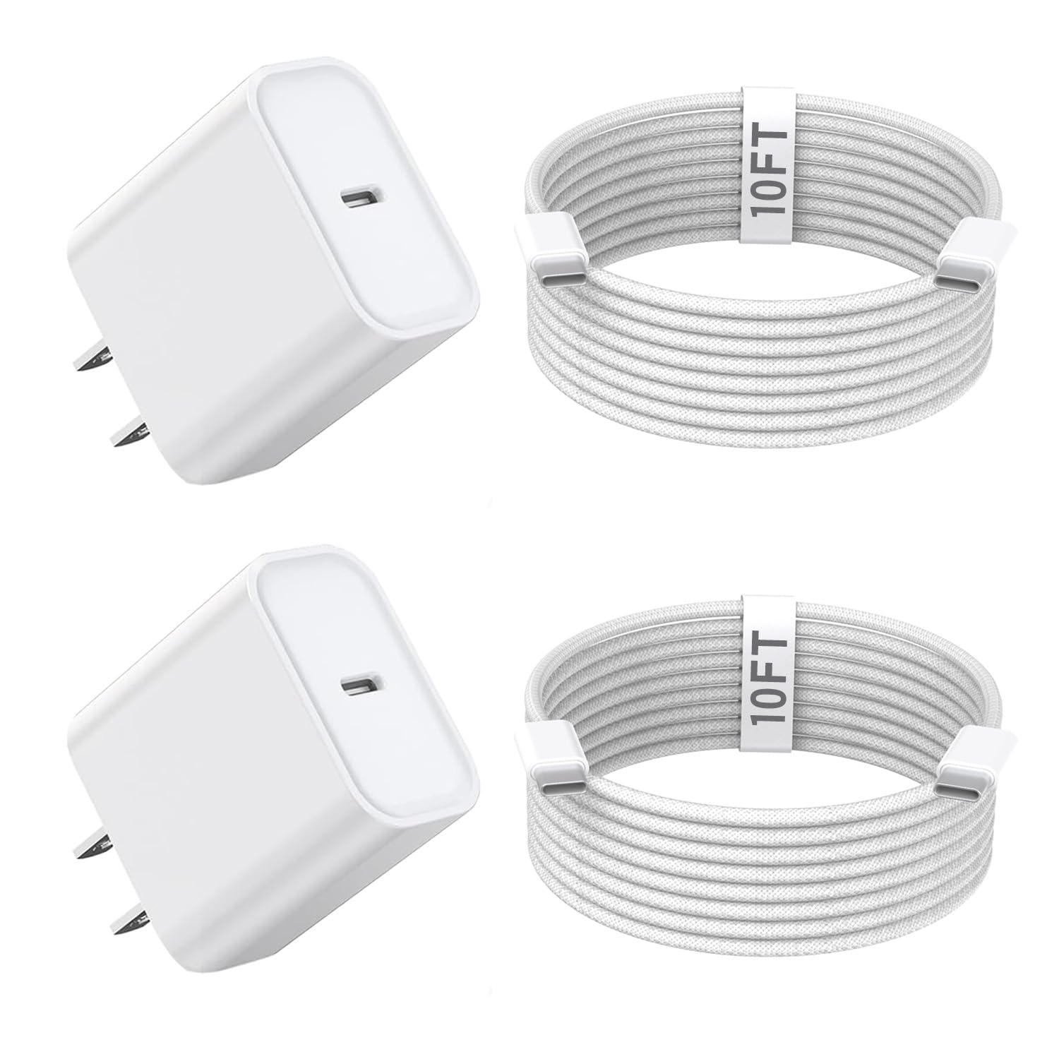 Photo 1 of 10FT iPhone 16 15 Charger Fast Charging,2Pack 20W Type C Chargers USB C Block 10Foot USB C to USB C Woven Cable, Apple i Phone 16 Charger for iPhone 16/16 Plus/16 Pro/16 Pro Max/iPhone 15 Pro Max/iPad