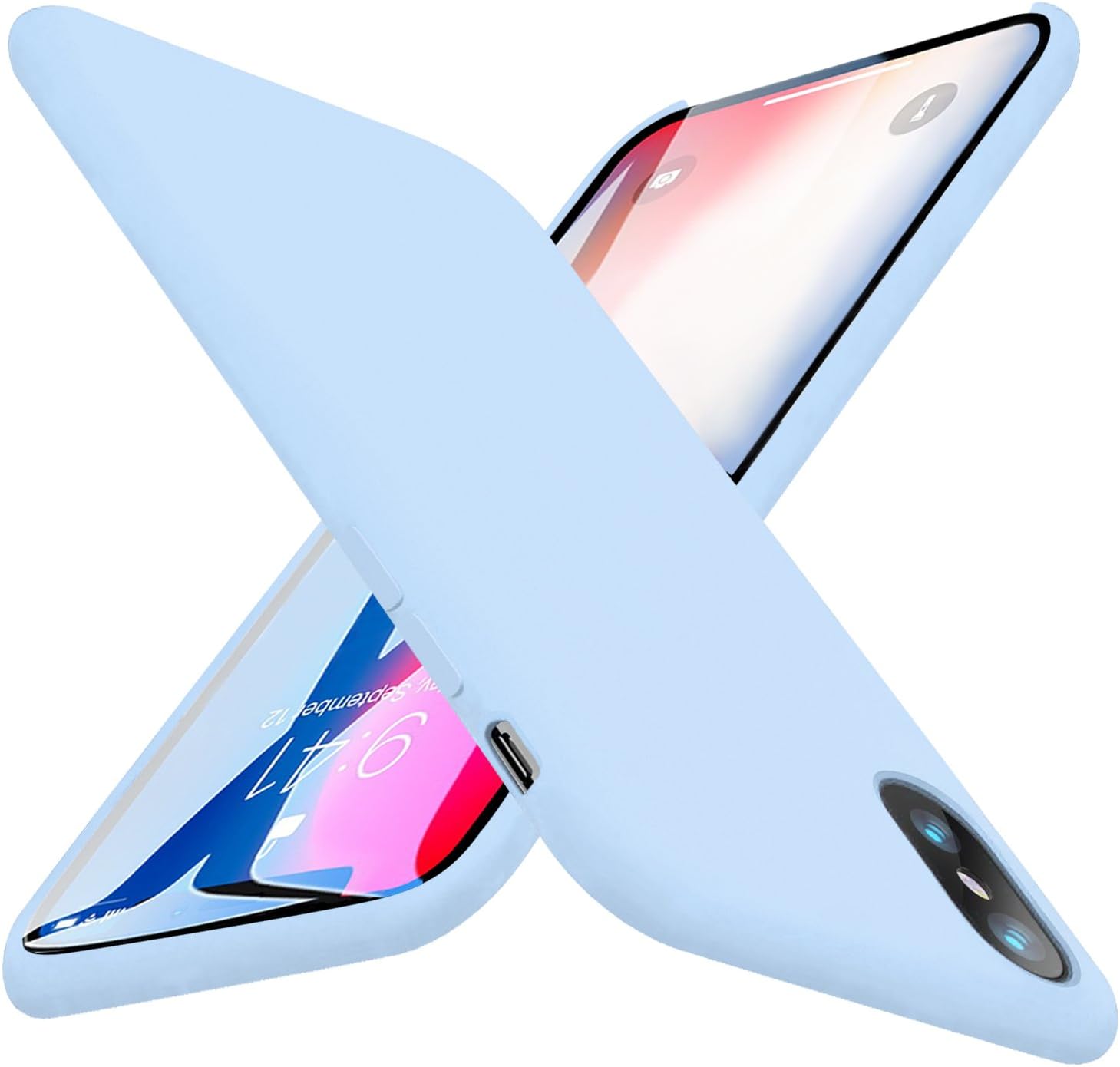iPhone X Case, SKEEPER Liquid Silicone Gel Rubber 5.8" Microfiber Cloth Cushion Soft Shockproof Protective Cover for 2017 iPhone X/10 [Sky Blue]