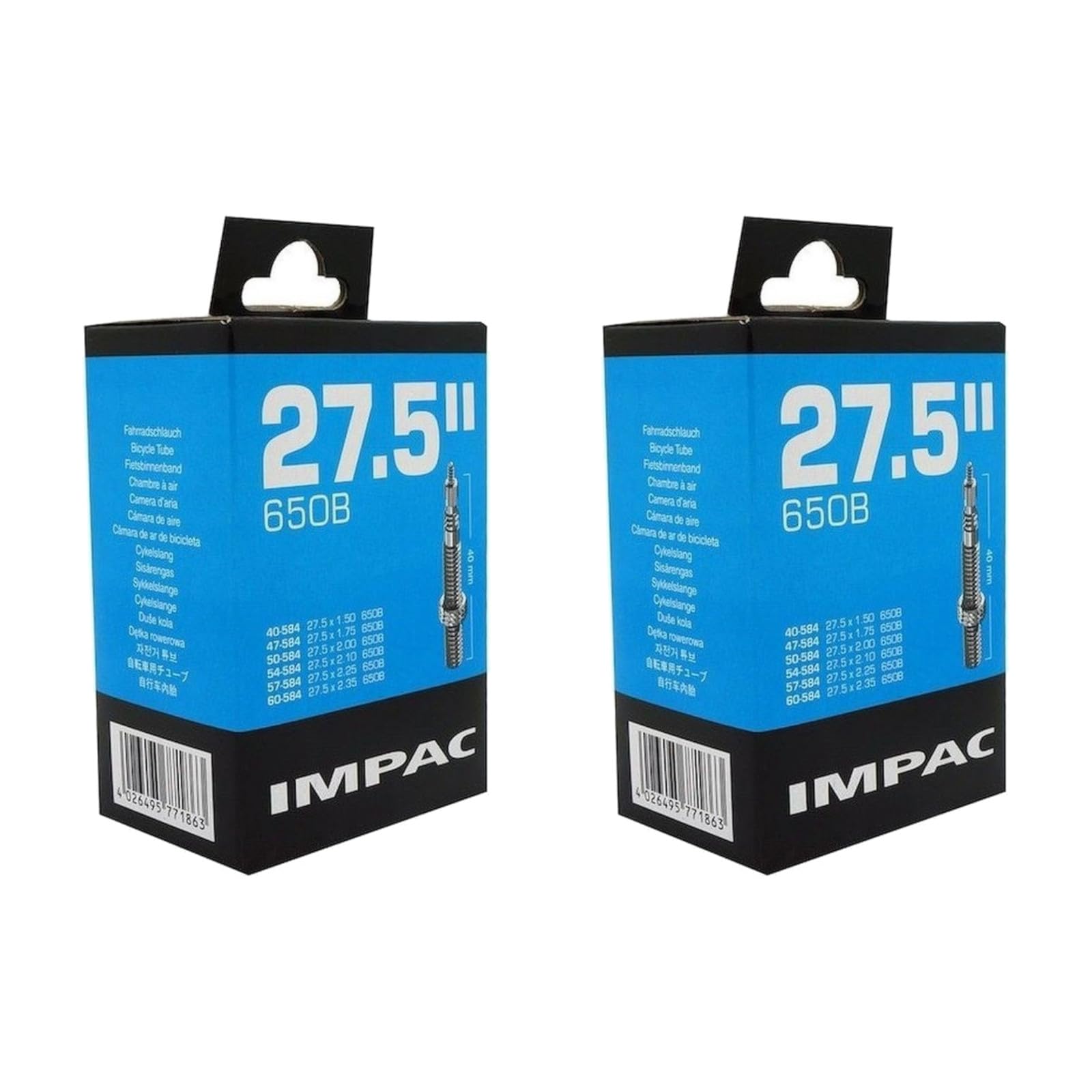 Impac 2pk Cycle Tubes 27.5" (650b) Presta Valve 27.5 x 1.50-2.35/40-584 - 60-584 for Mountain bikes