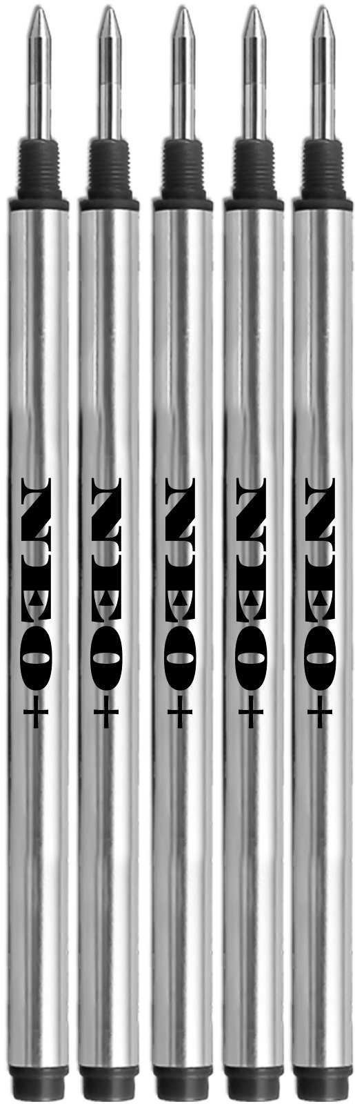 NEO+ Rollerball Pen Refills – Black Ink 0.5mm Fine Tip, Smooth Writing, Standard Size 112–113 mm, Threaded Refill, Pack of 5
