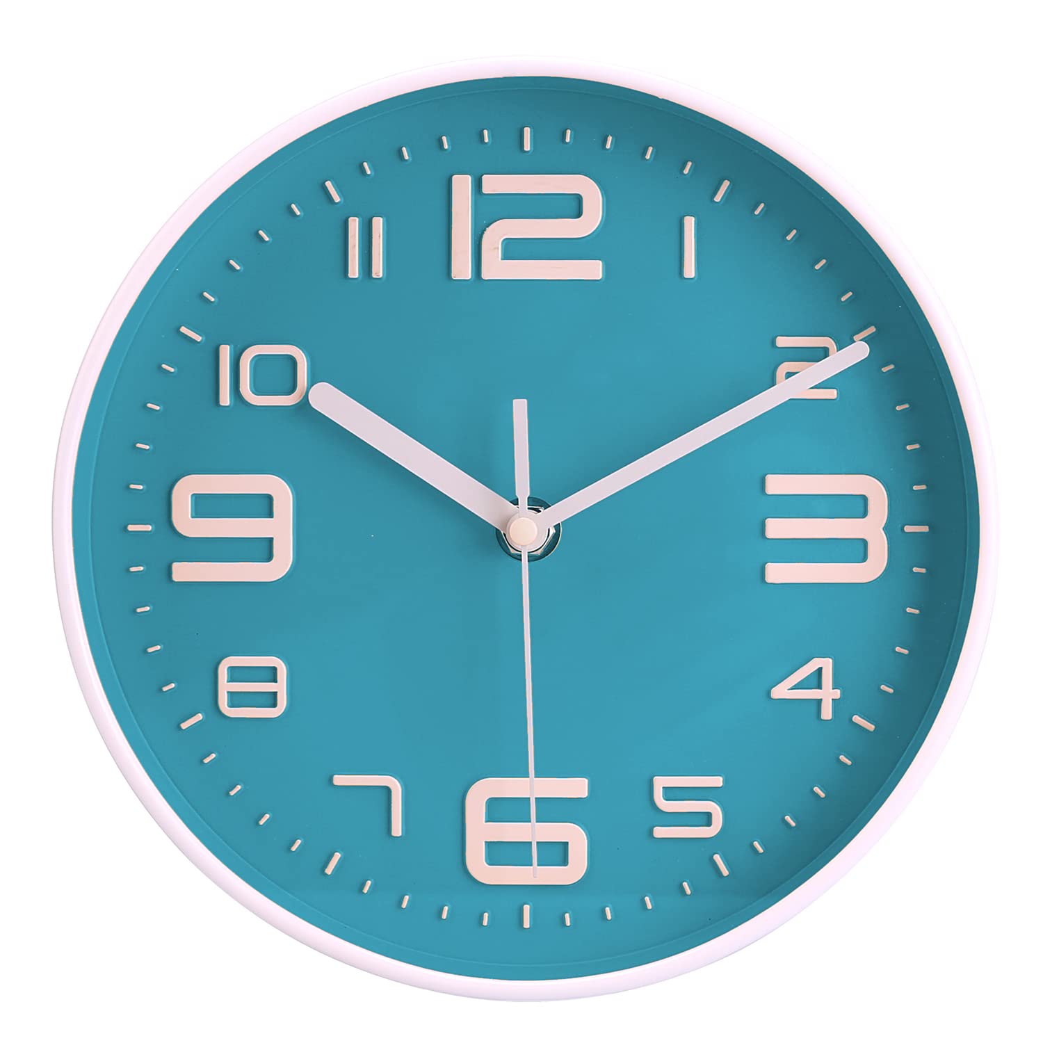 Topkey 8” Round Silent Wall clock Easy Read Big Numbers Kitchen Modern Non-ticking Decorative Wall Clock for Bedroom Office school-Teal