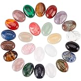 PH PandaHall 18x13mm Oval Gemstone Cabochons, 25 Styles Flatback Synthetic Dome Cabs for Jewelry Making Photo Frame Home Decor