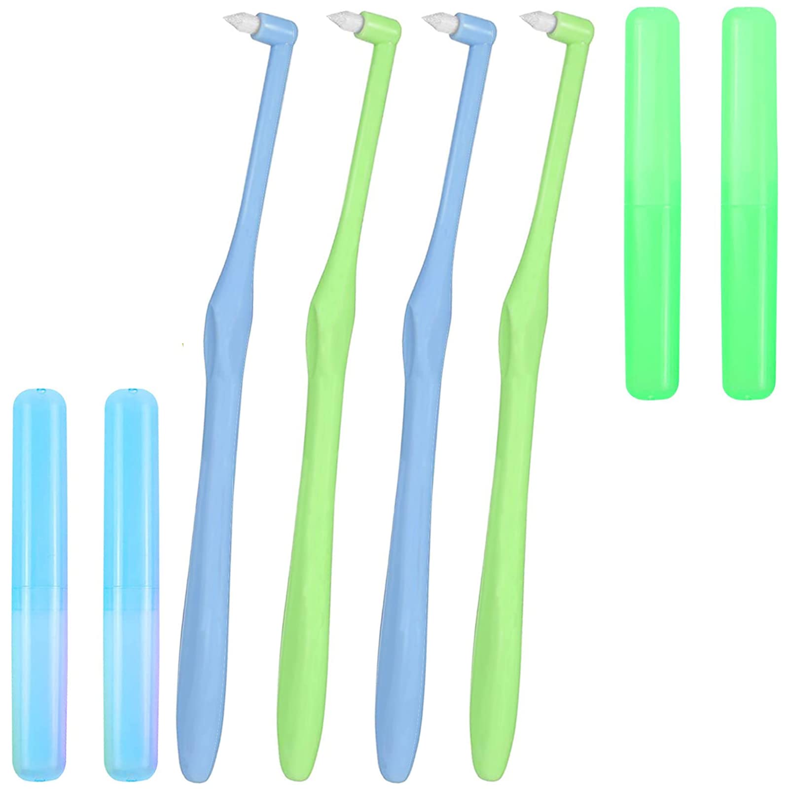 4Pcs Single Tufted Toothbrush, Interspace Toothbrushes with Travel Cover Soft Super Interdental Tooth Brush Manual for Detail Cleaning, for Orthodontic Braces, Dental Gap