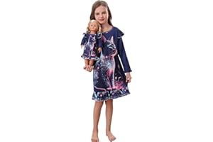 Bow Dream Toddler Girls Casual Dresses Party Easter Dresses Girls Matching American 18 Inches Girl Doll Dress Set, Navy Blue 