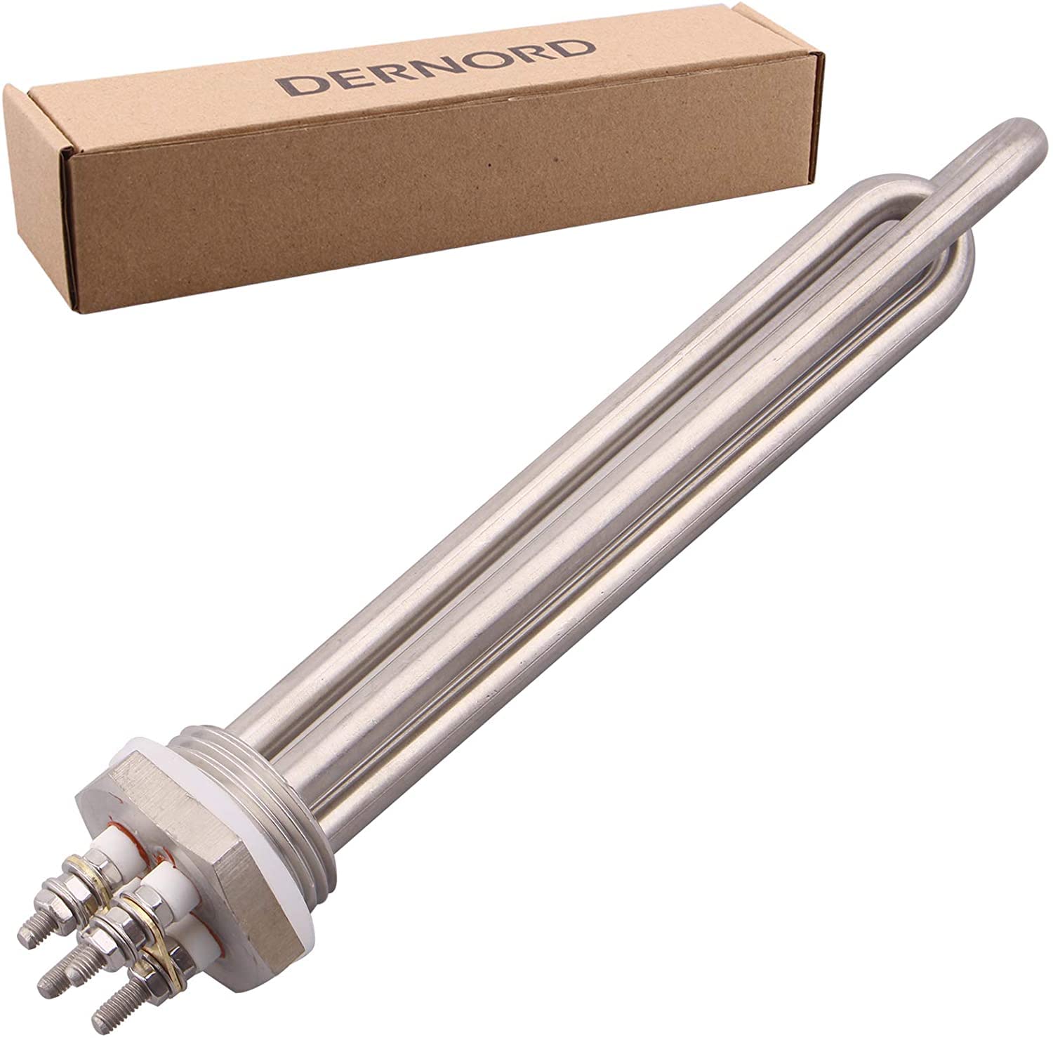 DERNORD 12V 300W DC Submersible Water Heater Element Stainless Steel Heating Element with 1 Inch BSP Thread Fitting Double U Type