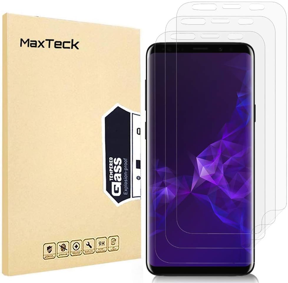 MaxTeck Samsung Galaxy S9 Plus Screen Protector, [3 Pack][No Lifted Edges][Full Coverage] HD Clear Liquid Skin Soft TPU Film Screen Protector Cover for Samsung Galaxy S9 Plus