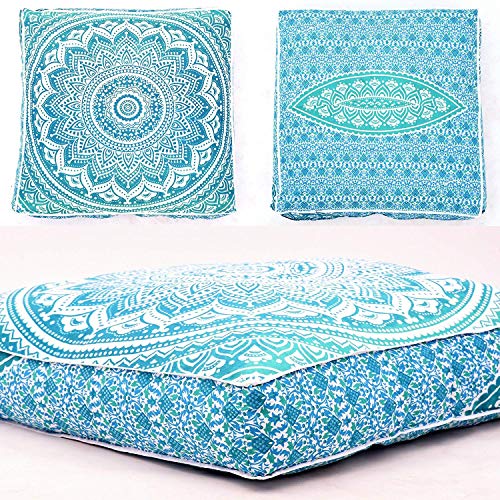 DIYANA IMPEX Ombre Mandala Large Floor Cushion Handmade Lounge Seating Ottoman Pillow Cover Indian Oversized Ottoman Pouf Square Pillow Floor Pillow Covers