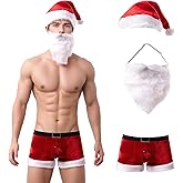 Evankin Men's Christmas Boxer Briefs Set, Sexy Santa Costume, Xmas Outfit Lingerie with Hat and Fake Beard