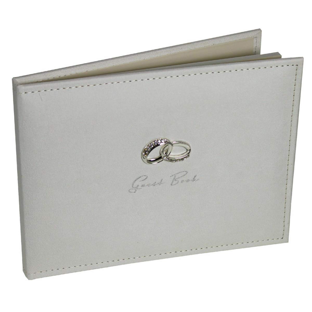 Wedding Guest Book - Amore Suede Guest Book with Silver Rings