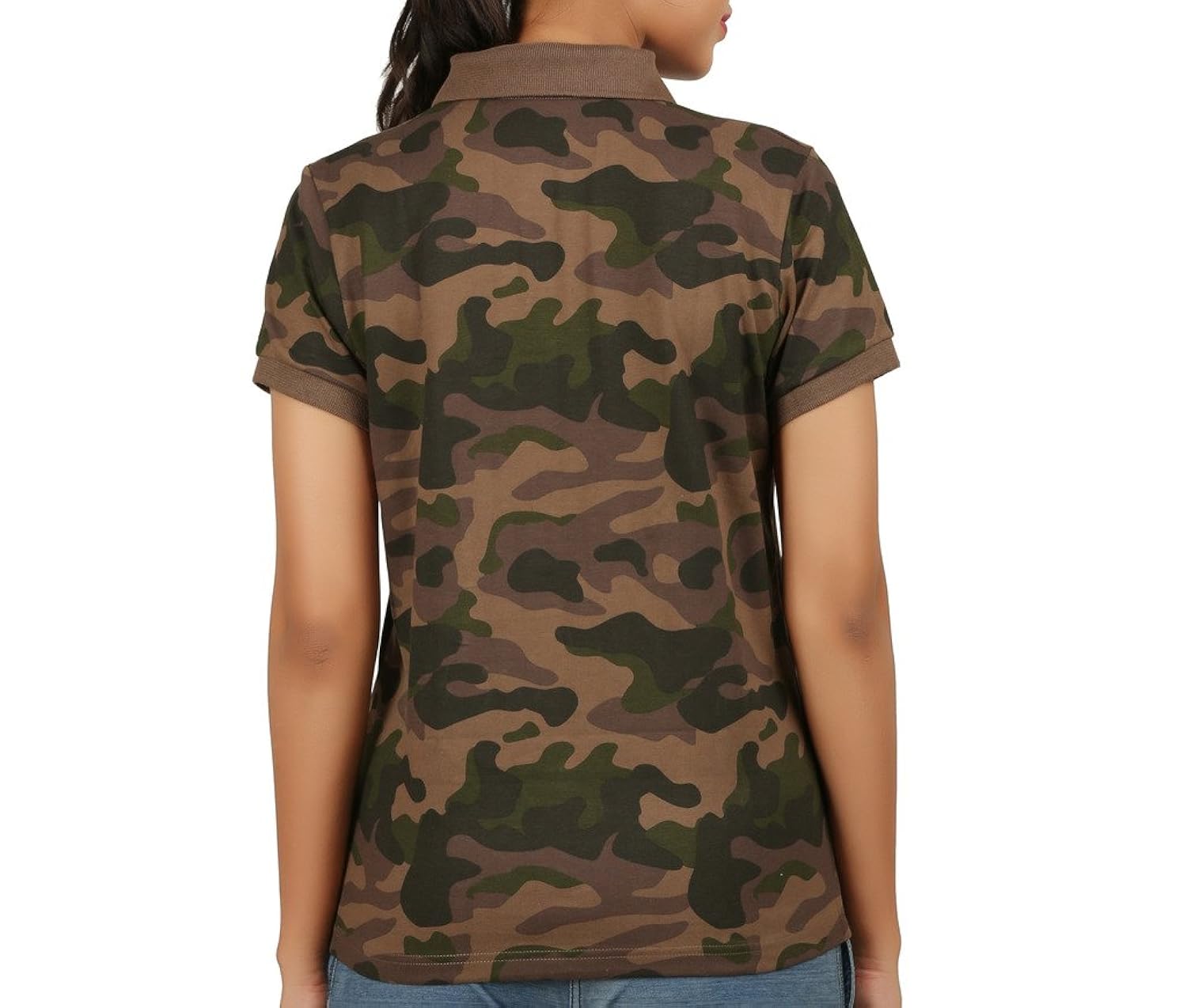 clifton womens army printed half sleeve collar polo-walnut
