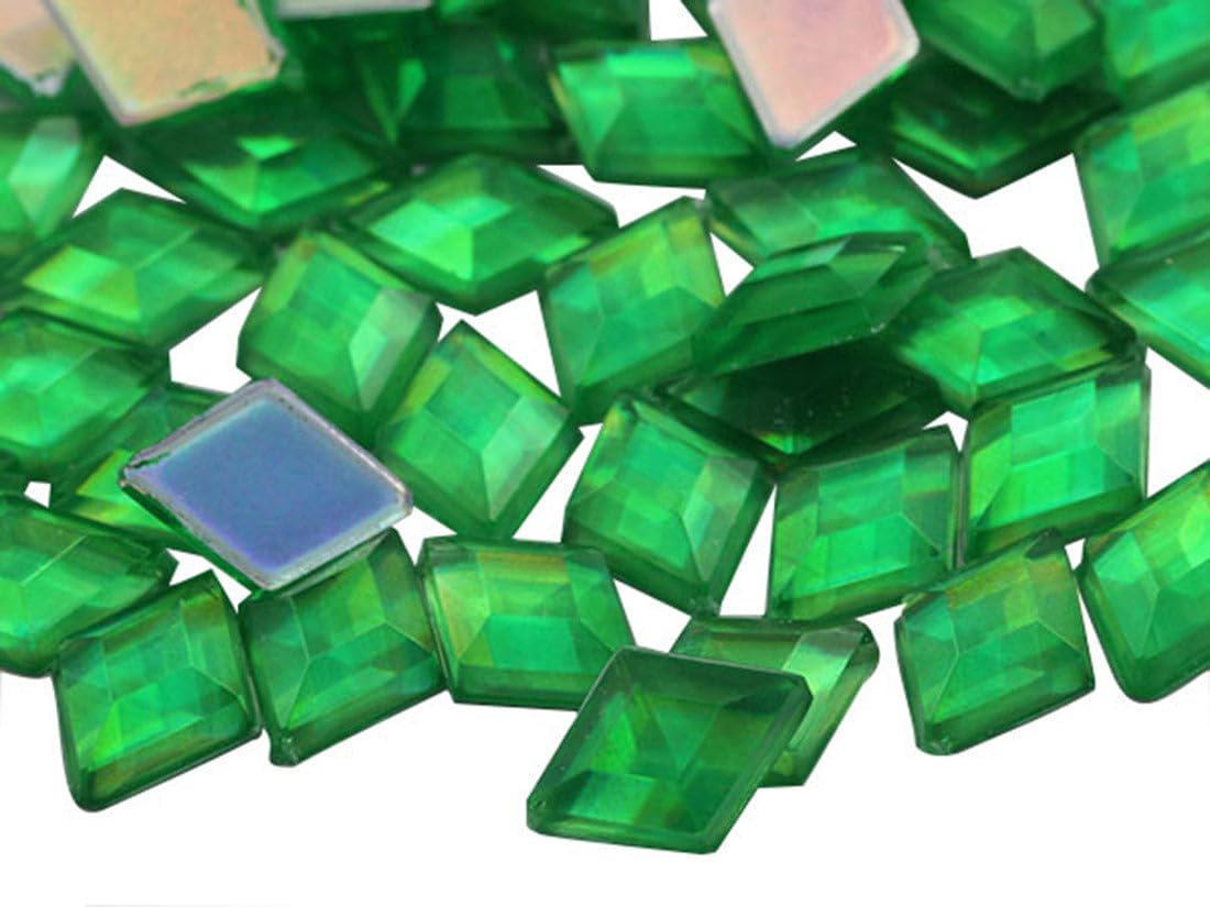 Allstarco 10x7mm Green Peridot AB Flat Back Diamond Acrylic Rhinestones Plastic Gems for Jewelry Making Costume Jewels Cosplay Embelishments - 100 Pieces