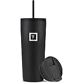 IRON °FLASK Classic Tumbler - Vacuum Insulated Stainless Steel Water Bottle, Double Walled, Drinking Cup, Insulated Travel Mug (Midnight Black, 24 oz Solid Lid)