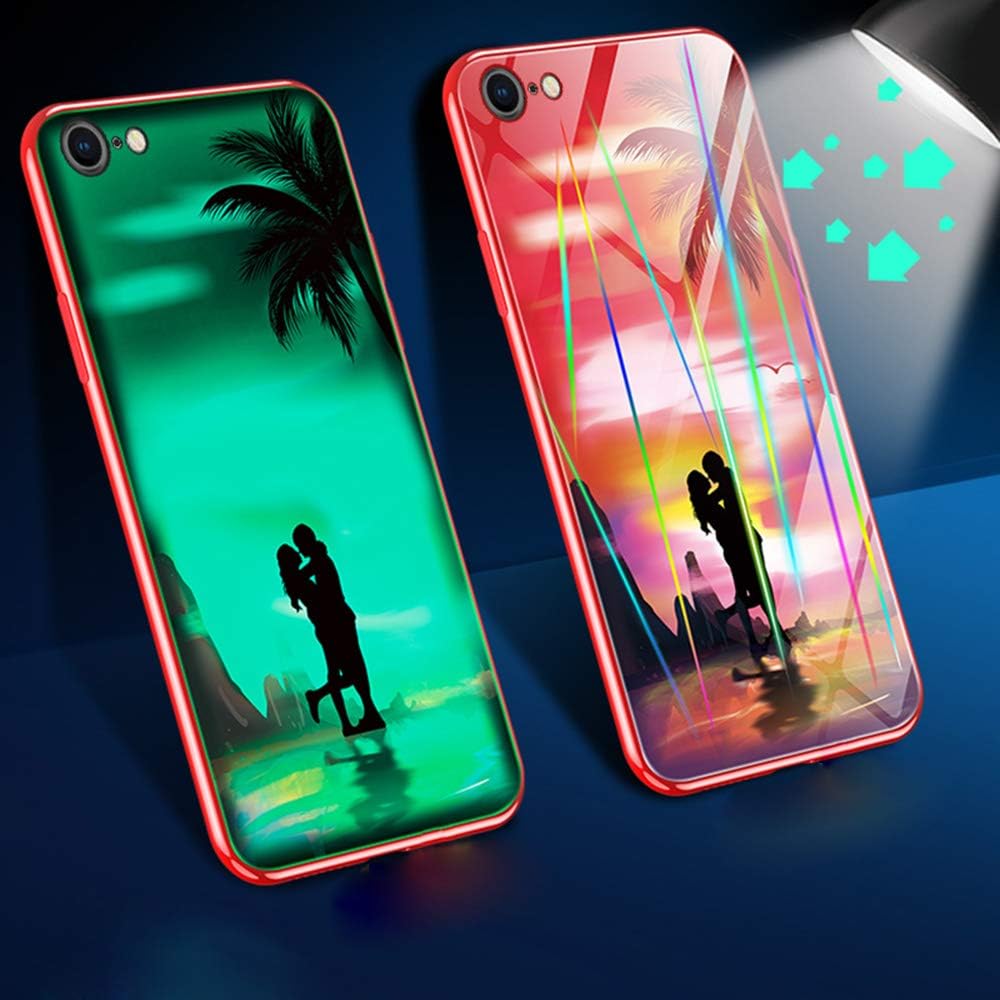BOFTALE Compatible with iPhone 7/iPhone 8 Case for Girls Women, Luminous Noctilucent 9H Tempered Glass Back Cover Soft Silicone Bumper Protective Phone Case for iPhone 7/8(Lovers/Red)