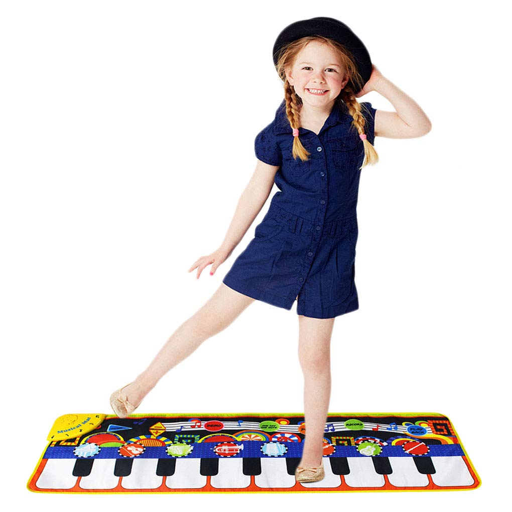 mifengda Musical Piano Mat Baby Early Education Music Piano Keyboard Carpet 19 Keys Portable Electronic Music Dance Blanket Build-in Speaker & Recording Function Gift for Kids Toddler Girls Boys