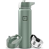IRON °FLASK Camping & Hiking Hydration Flask with Straw, Wide Mouth Insulated Stainless Steel Sports Water Bottle - 22 oz Sage