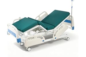 RESTISLAND Hospital Bed Electric 5 Function with Trendelenburg & Reverse Trendelenburg, 5" Lockable Casters for Home Hospital Use, 530LBS Loading, with IV Pole, Mattress, Includes Sheets (2X)