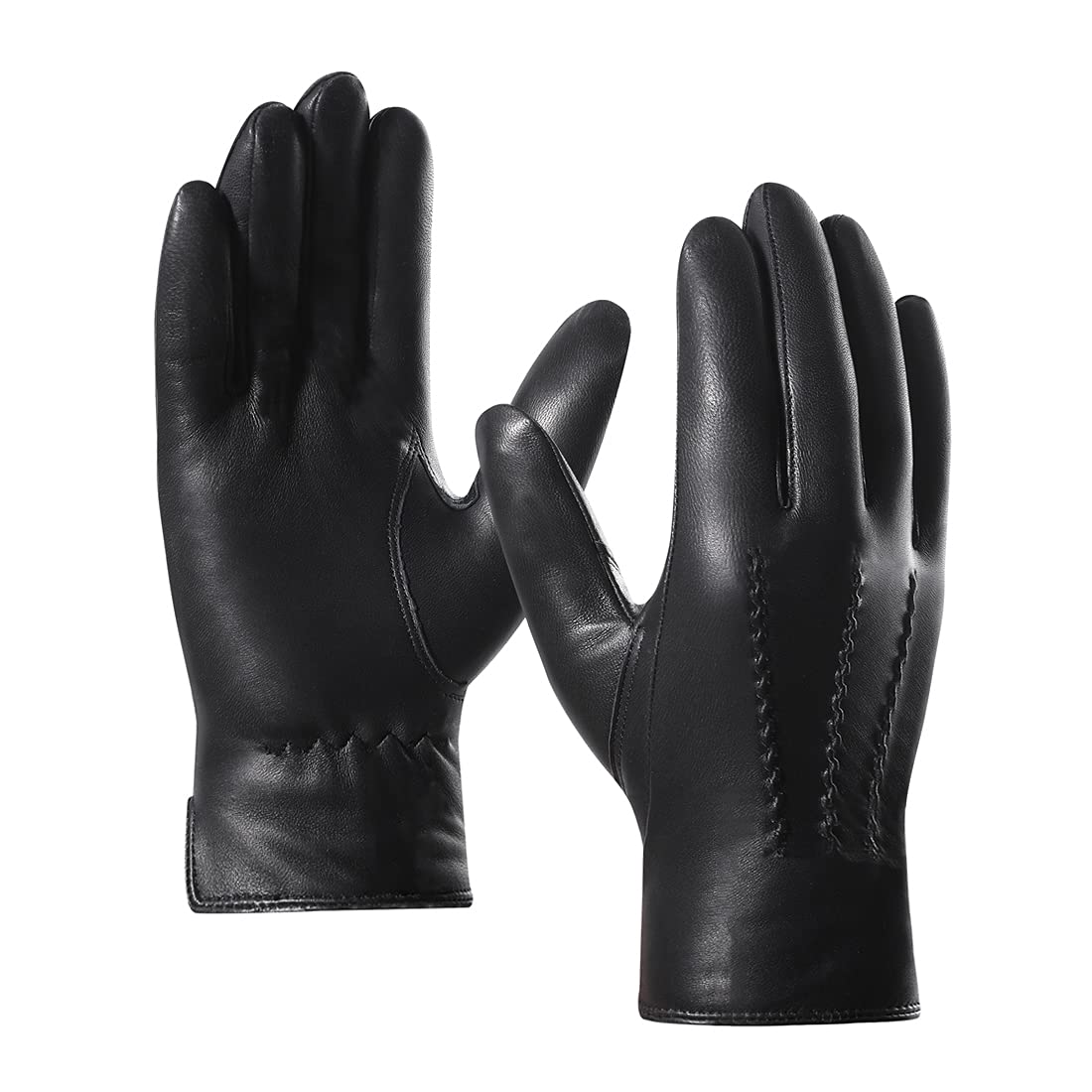 Photo 1 of Harssidanzar Leather Gloves for Men,Winter Sheepskin Driving Riding Gloves Cashmere Lined,Black, L