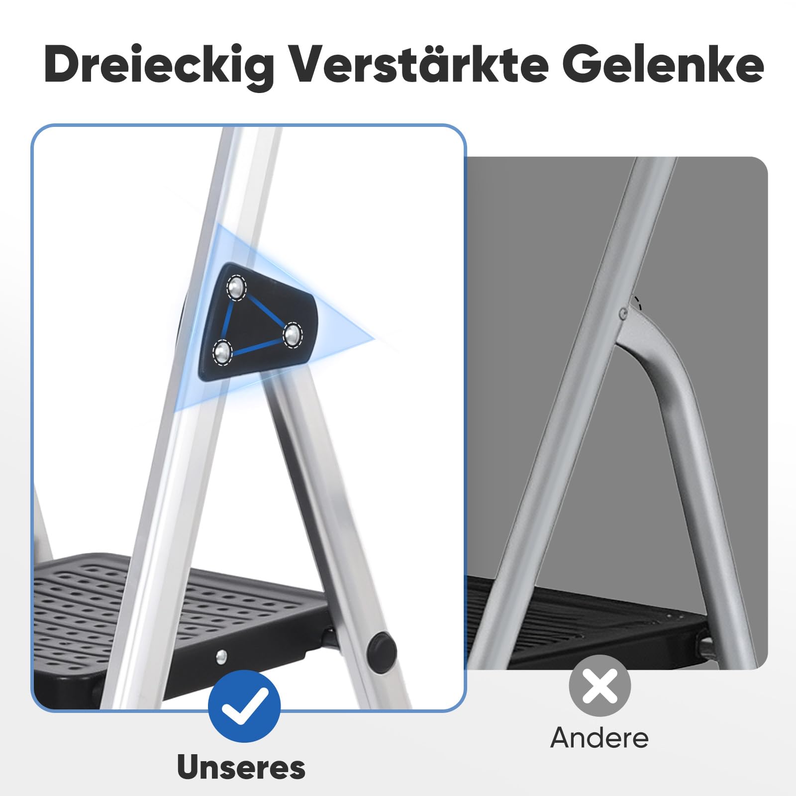 Sekey Aluminium Trittleiter 4 Stufen (140 cm), Klappbar, mit Werkzeugablage, rutschfest, bis 150 kg Belastbar, TÜV EN131-2, für Haushalt, Garage & Garten 4