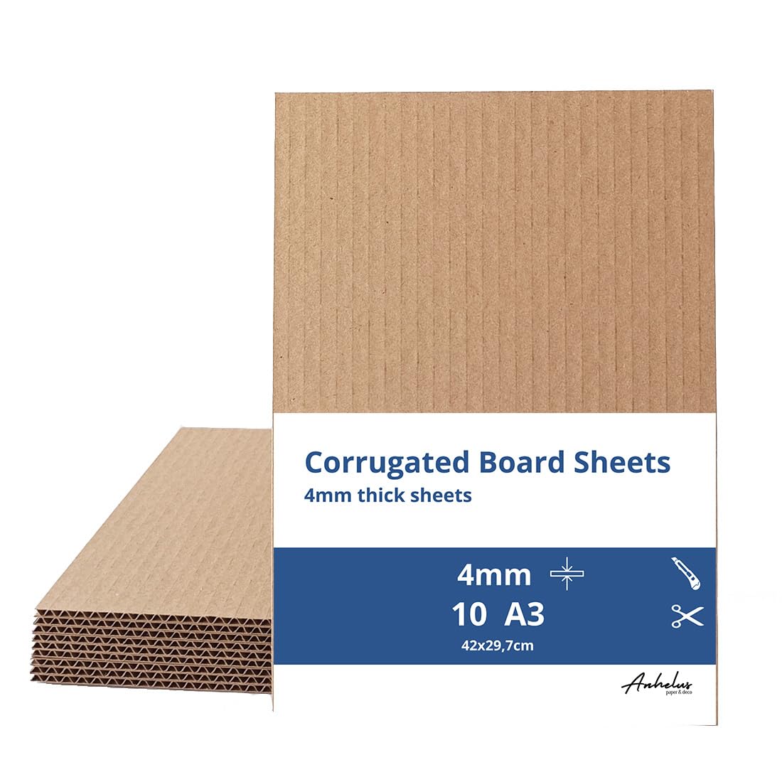 10 A3 Corrugated Cardboard Sheets - 4 mm Thick, Format 42x29.7cm - 10 Sheets A3 Large Kraft Board for Packaging, Arts&Crafts, Mailing