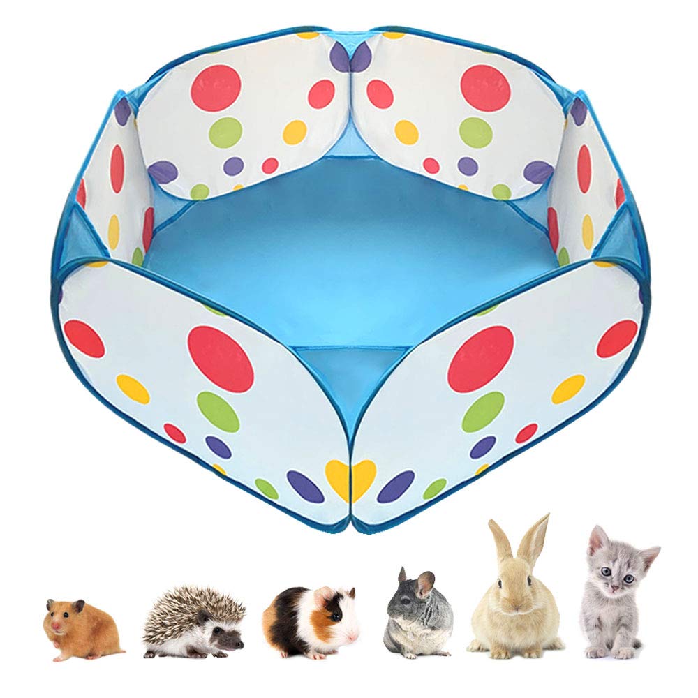 Photo 1 of Portable Small Animals Playpen, Outdoor/ Indoor Pop Open Pet Exercise Fence, Guinea Pig Accessories Metal Wire Yard Fence C&C Cage Tent for Rabbits, Hamster, Chinchillas and Hedgehogs (Blue)