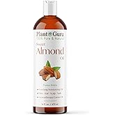 Plant Guru Sweet Almond Oil 16 fl. oz. Cold Pressed Carrier 100% Pure Natural For Skin, Body, Face, and Hair Growth Moisturizer. Great For Creams, Lotions, Lip balm and Soap Making