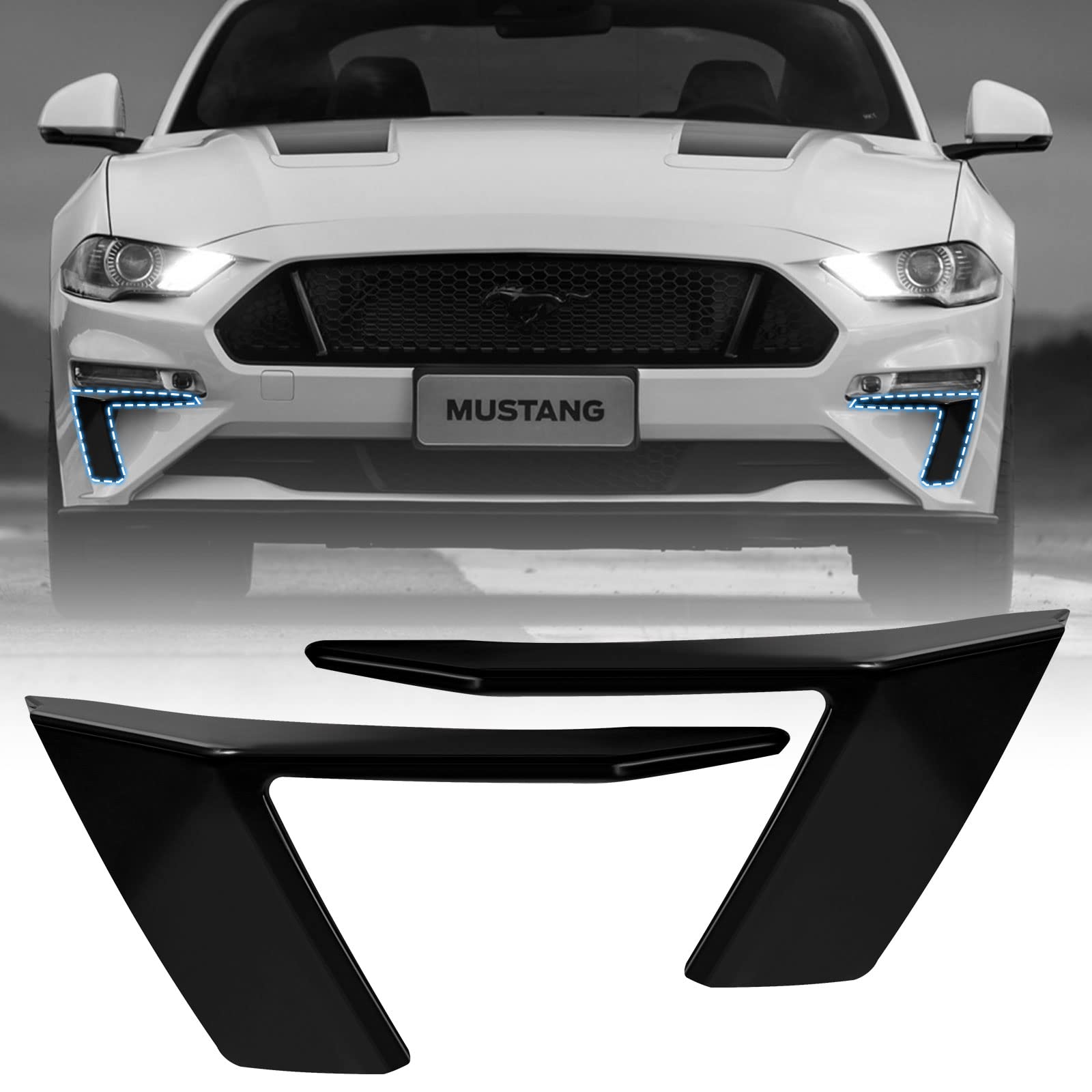 Photo 1 of LitMiRaCle Front Bumper Cover Pocket Accents for Ford Mustang 2018 2019 2020 2021 2022 2023, Fog Lamp Vent Canard Trim for Ford Mustang Accessories