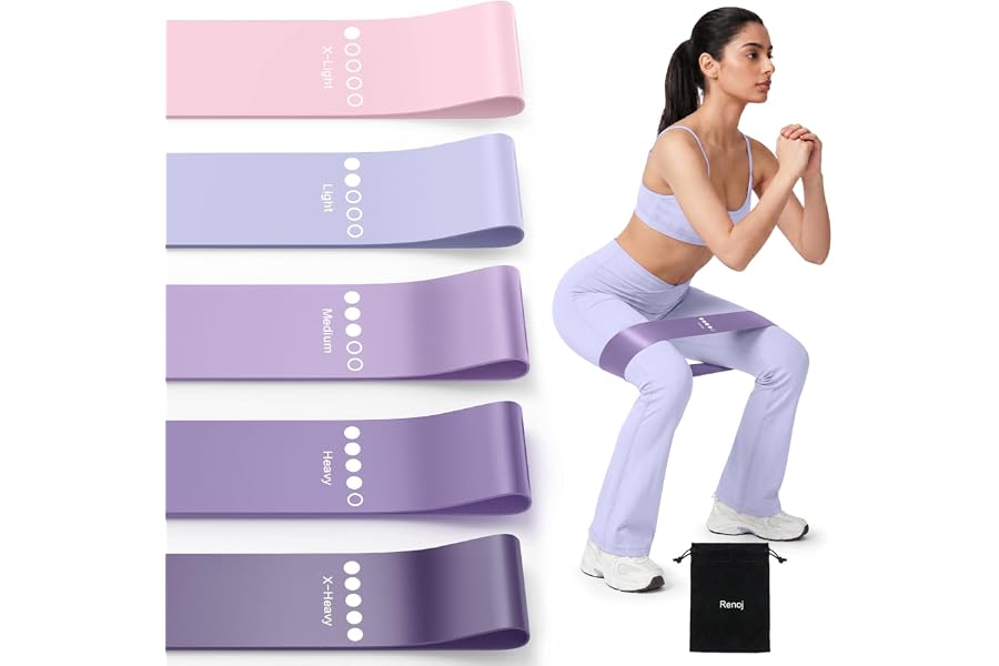 Resistance Bands for Working Out, 5-Pack Elastic Loop Exercise Bands for Strength Training Stretching, Home Gym Equipment for Pilates Yoga Physical Therapy, Leg Glute Arm Workout Kit for Women Men